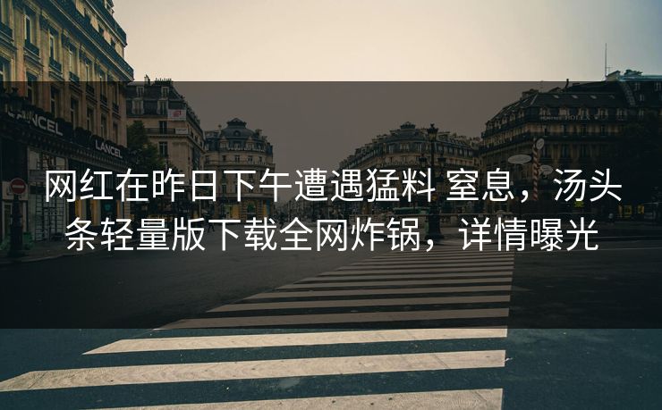 网红在昨日下午遭遇猛料 窒息，汤头条轻量版下载全网炸锅，详情曝光