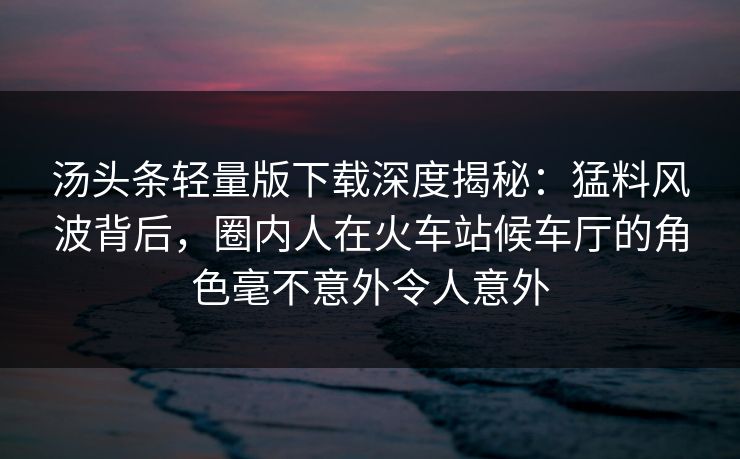 汤头条轻量版下载深度揭秘：猛料风波背后，圈内人在火车站候车厅的角色毫不意外令人意外
